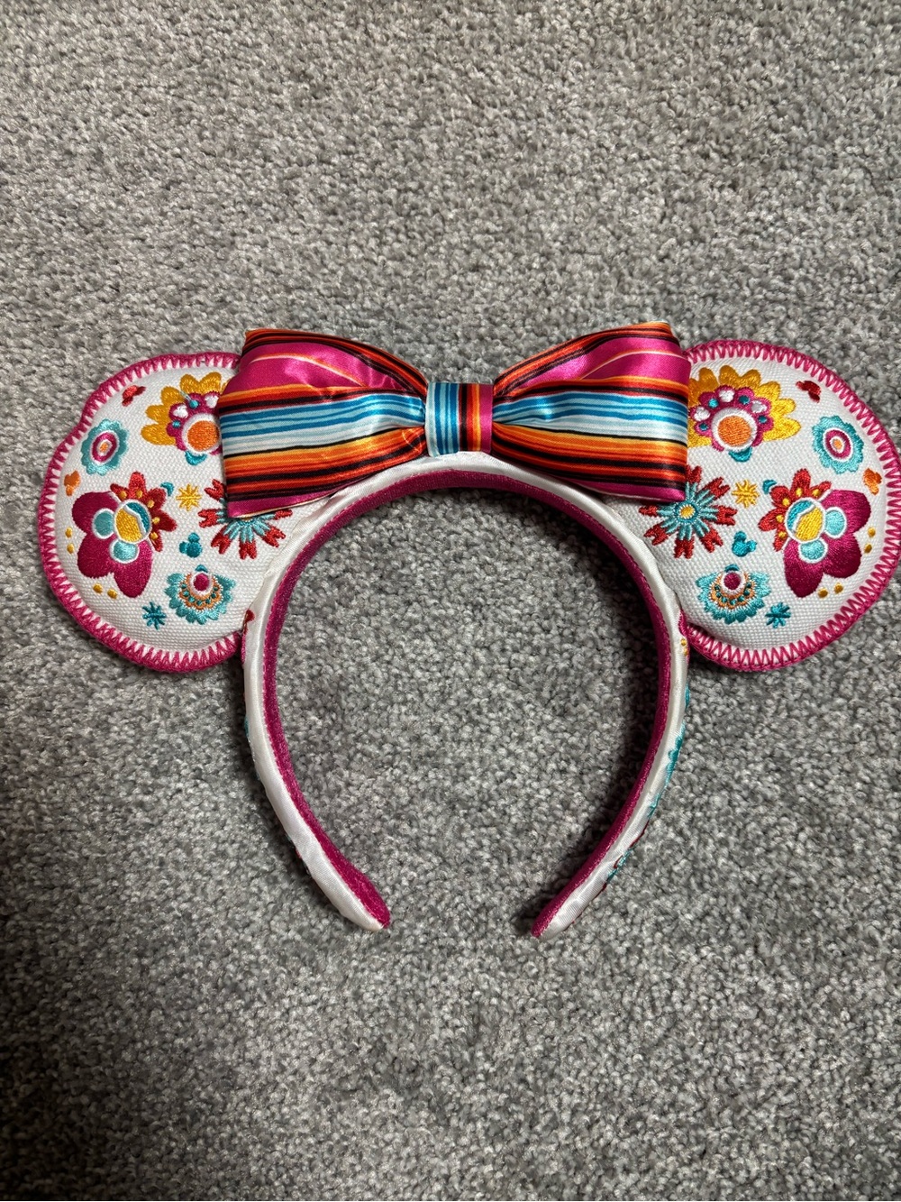 Disneyland - Floral Embroidered Pink Bow Ear Headband